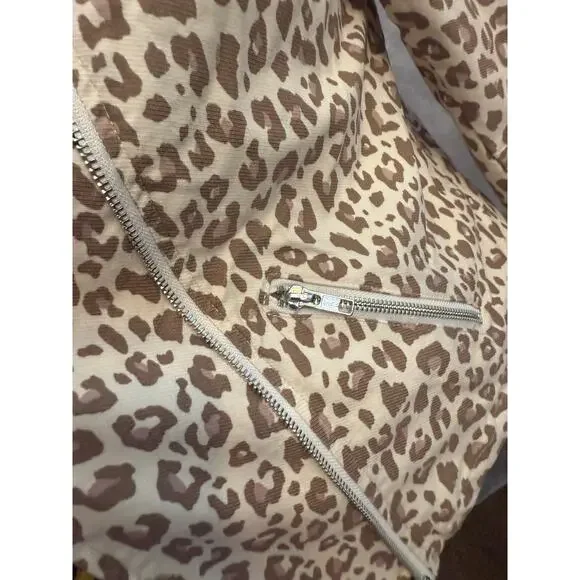Adyson Parker Leopard Moto Jacket Size M Beige Tan Blush Silver Zipper Tailored - Picture 5 of 13